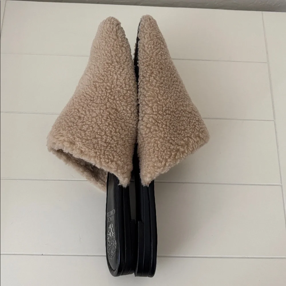 Vince Camuto Beige Faux Shearling Pointed Slip-On Mules - Picture 4 of 6
